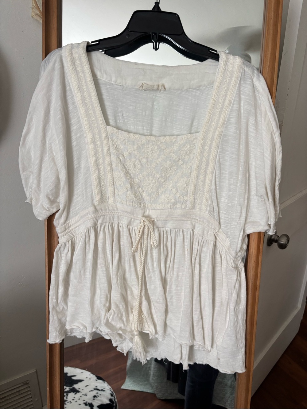 Women's Cream Boho Peasant Top with Lace Detail